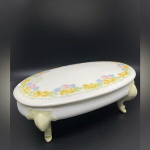 Antique Hand Painted Porcelain Jewelry‎ Box-Trinket